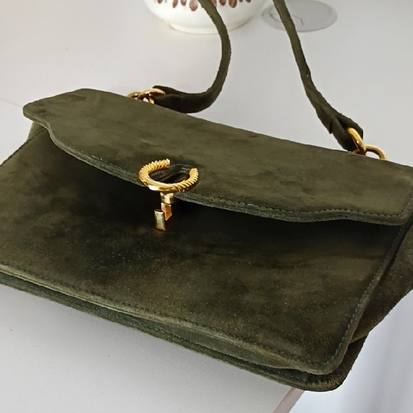 Vintage Gucci Olive Green Suede Shoulder Bag Purse Rare - Picture 4 of 9